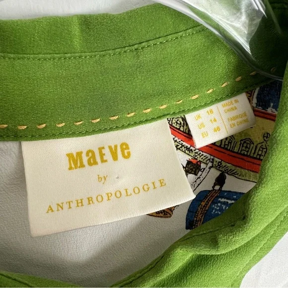 Maeve Anthropologie Hot Air Balloon Silk Retro Whimsical Button Blouse Top - 14 - Picture 4 of 5